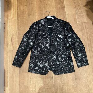 Men's Black Jacket with Silver Stars - Perfect for Taylor Swift Eras Tour Sz. 42